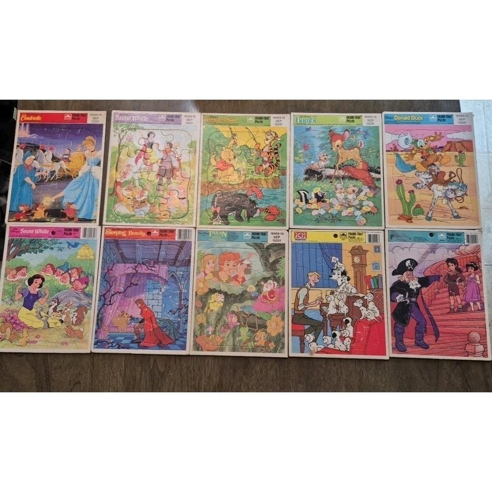 Vintage Lot of 10 Disney Frame-Tray Puzzles Princesses Winnie the Pooh Bambi...